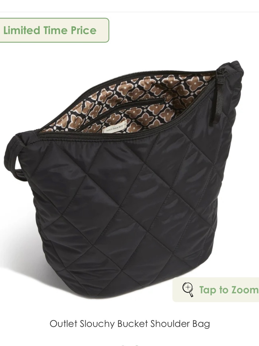 Vera Bradley outlet slouchy bucket bag in ultralight black - Picture 2 of 2